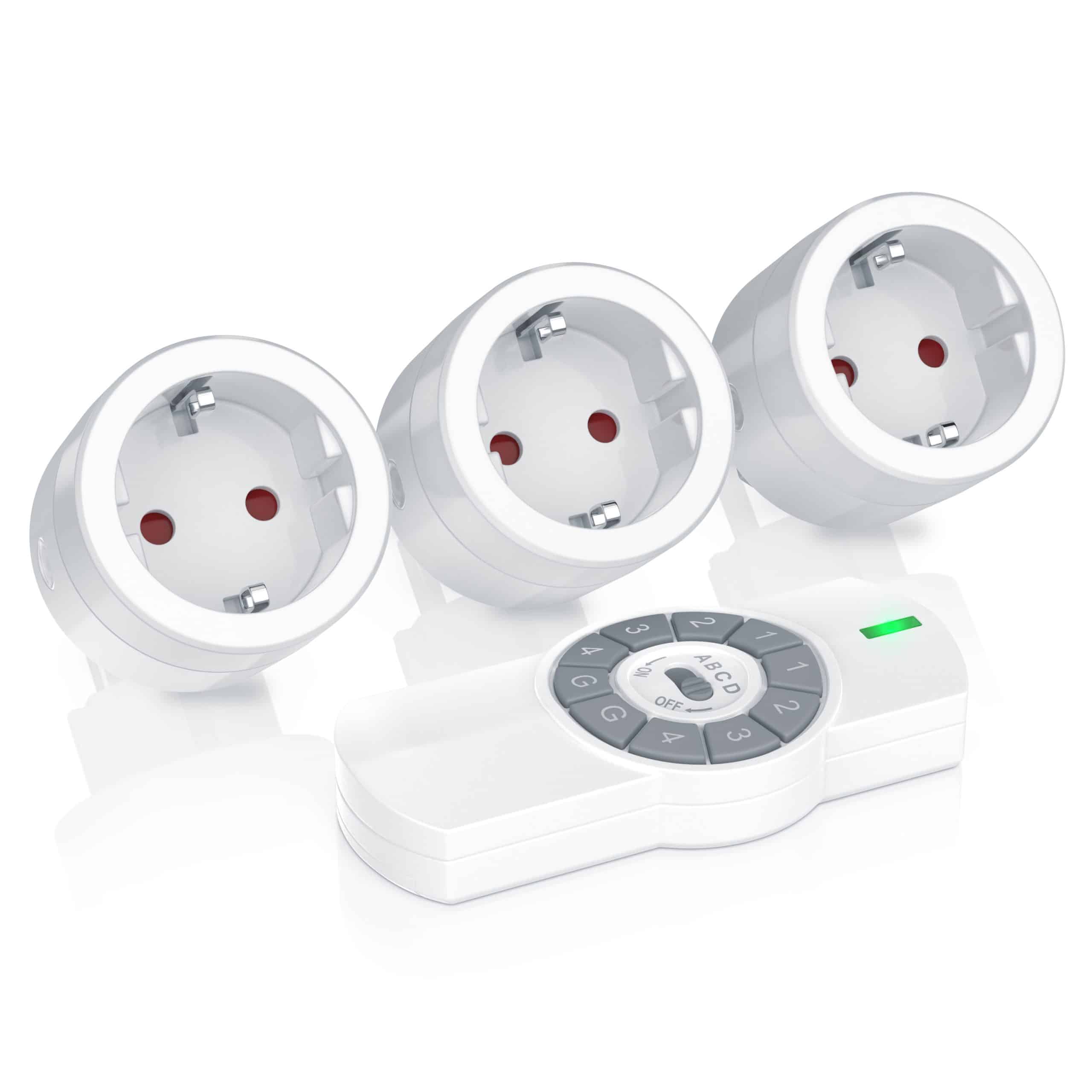 BEARWARE Funksteckdosen-Set für den Innenbereich 3x Funksteckdosen + Fernbedienung / max. 25m