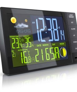 BEARWARE Funkwetterstation Innen und Außen mit Außensensor - DCF Signal Funkuhr - Farbdisplay - Thermometer - Hygrometer