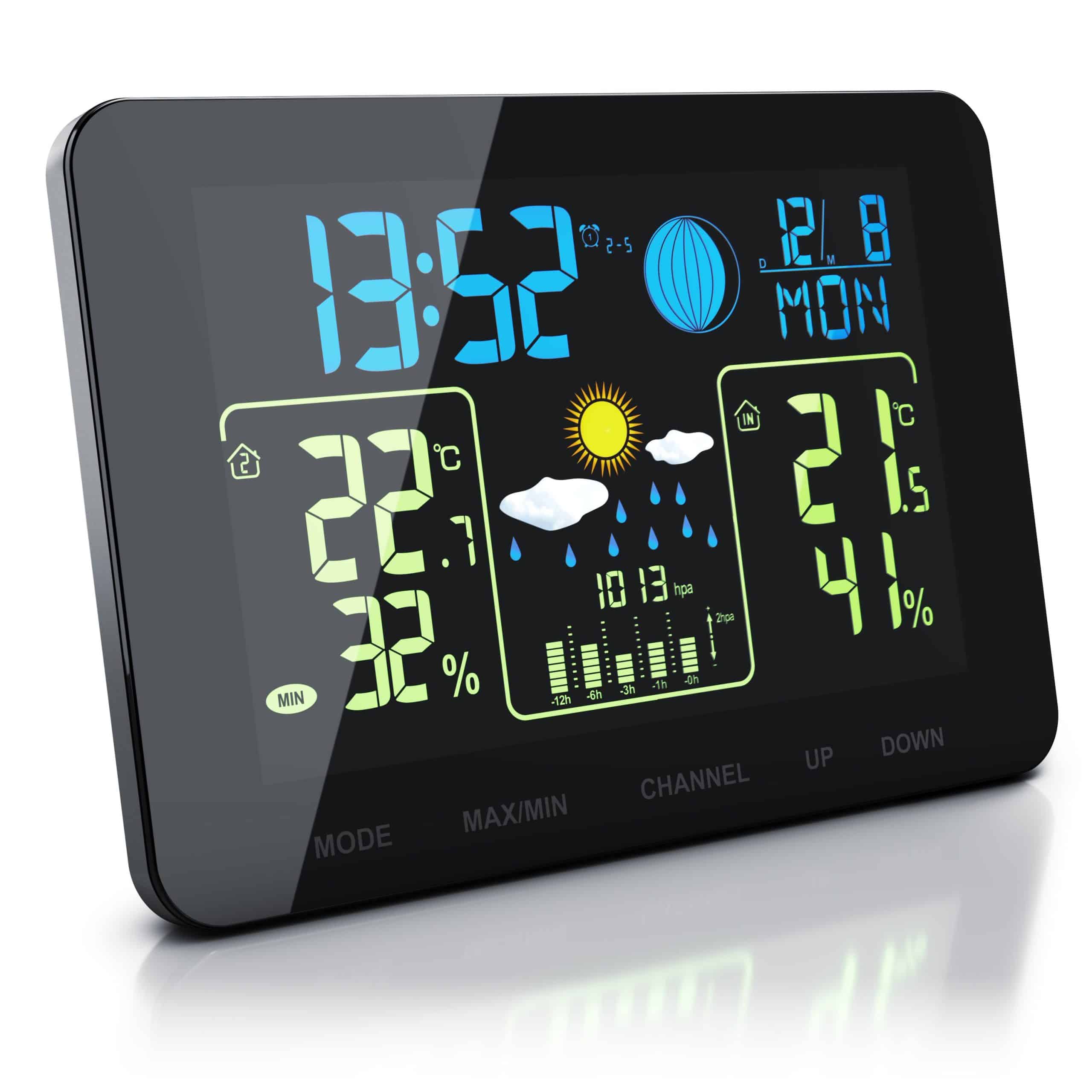 BEARWARE Funkwetterstation mit Farbdisplay & Außensensor Barometer