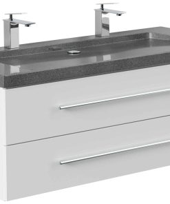 Badmöbel Granit G654 YAMO 130 cm 2 Hahnlöcher SoftClose weiß hochglanz