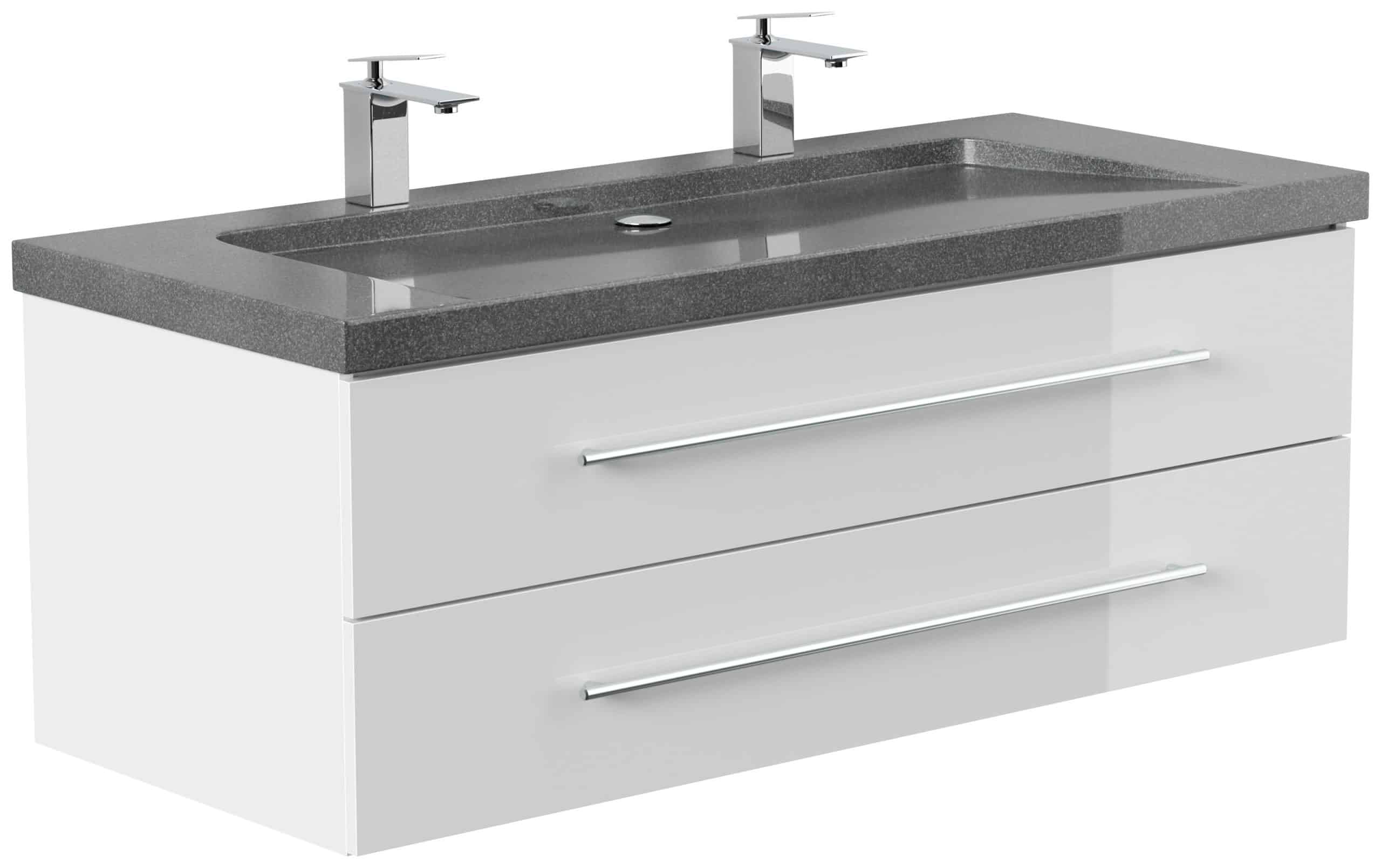 Badmöbel Granit G654 YAMO 130 cm 2 Hahnlöcher SoftClose weiß hochglanz
