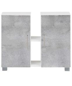 Badmöbel Waschbeckenunterschrank mit 2 Schranktüren und Metallgriffen Grau