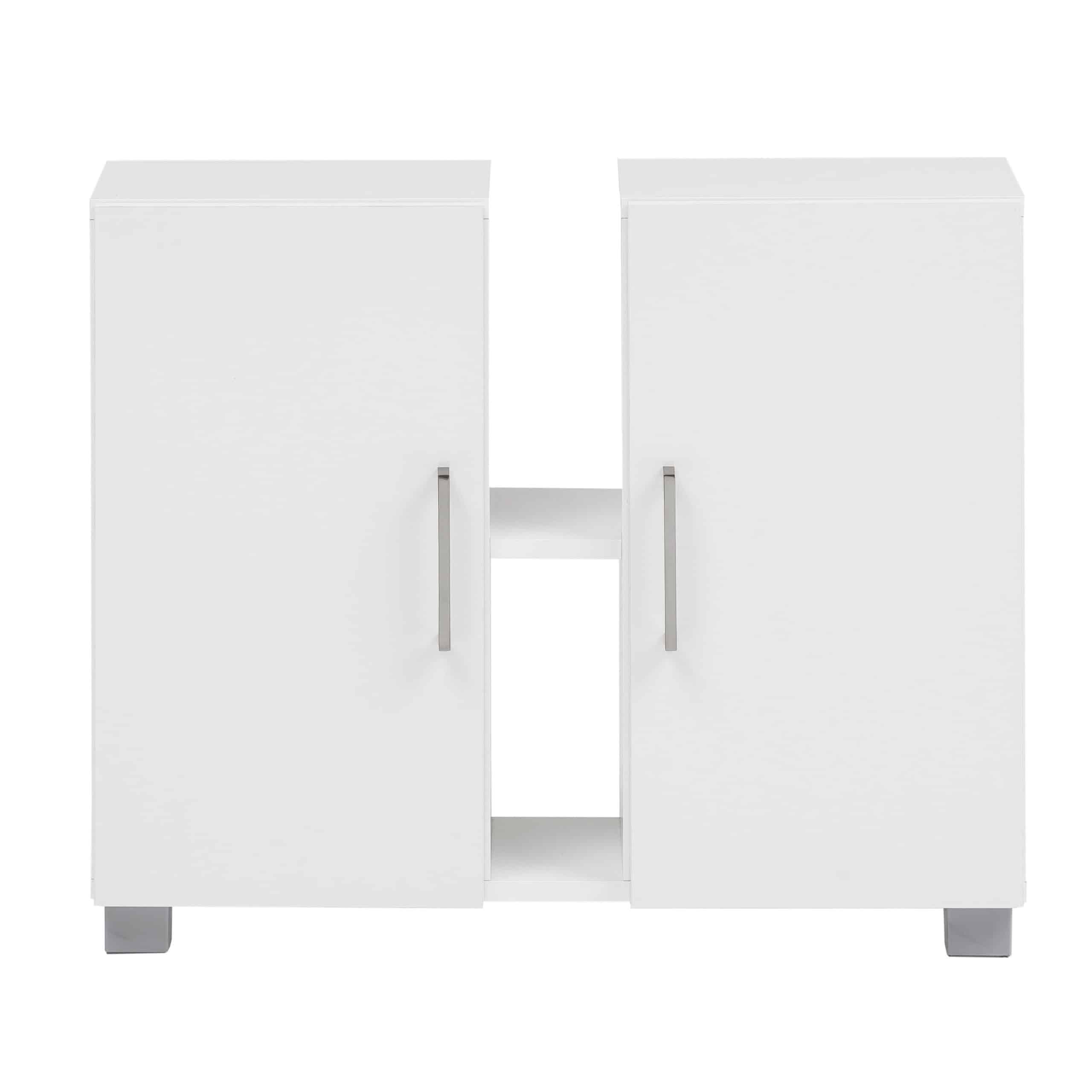 Badmöbel Waschbeckenunterschrank mit 2 Schranktüren und Metallgriffen Weiß