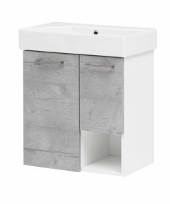 Badmöbel Waschtisch Gäste WC mit 2 Schranktüren und Metallgriff Grau