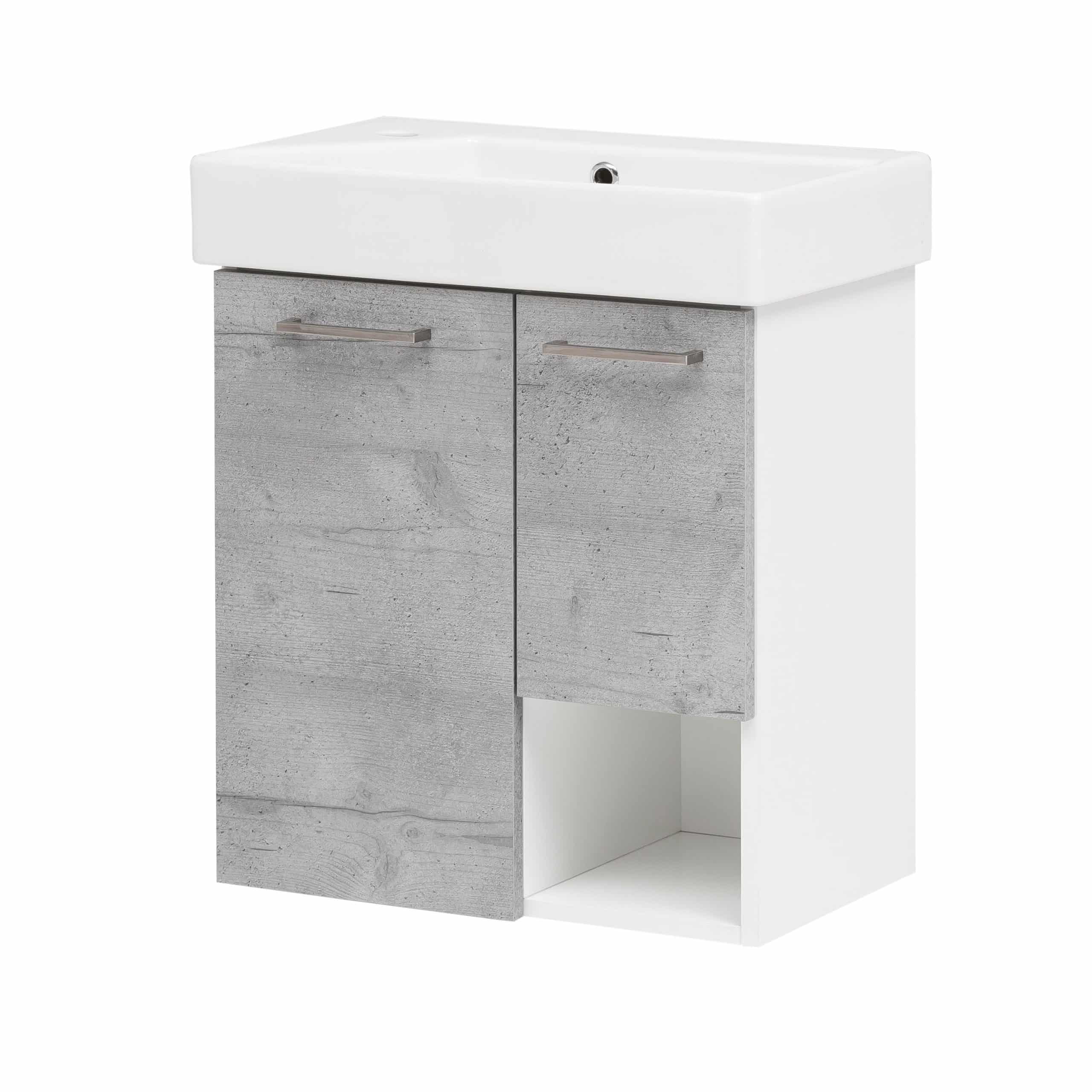 Badmöbel Waschtisch Gäste WC mit 2 Schranktüren und Metallgriff Grau