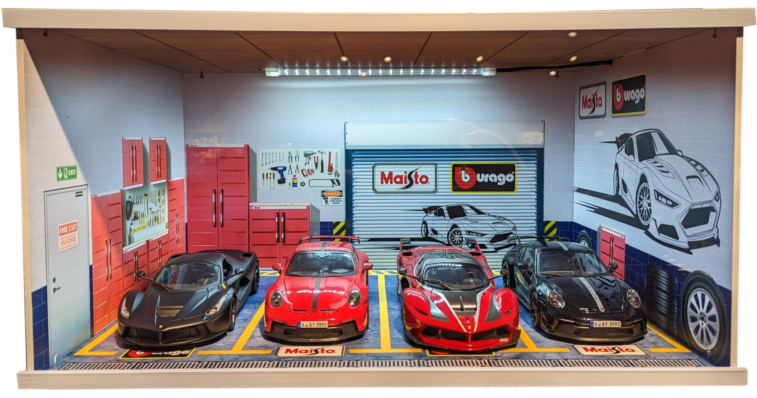 Bburago MA0089 - Light Box Display (60x40x30cm) Garage Modellautos Werkstatt Diorama