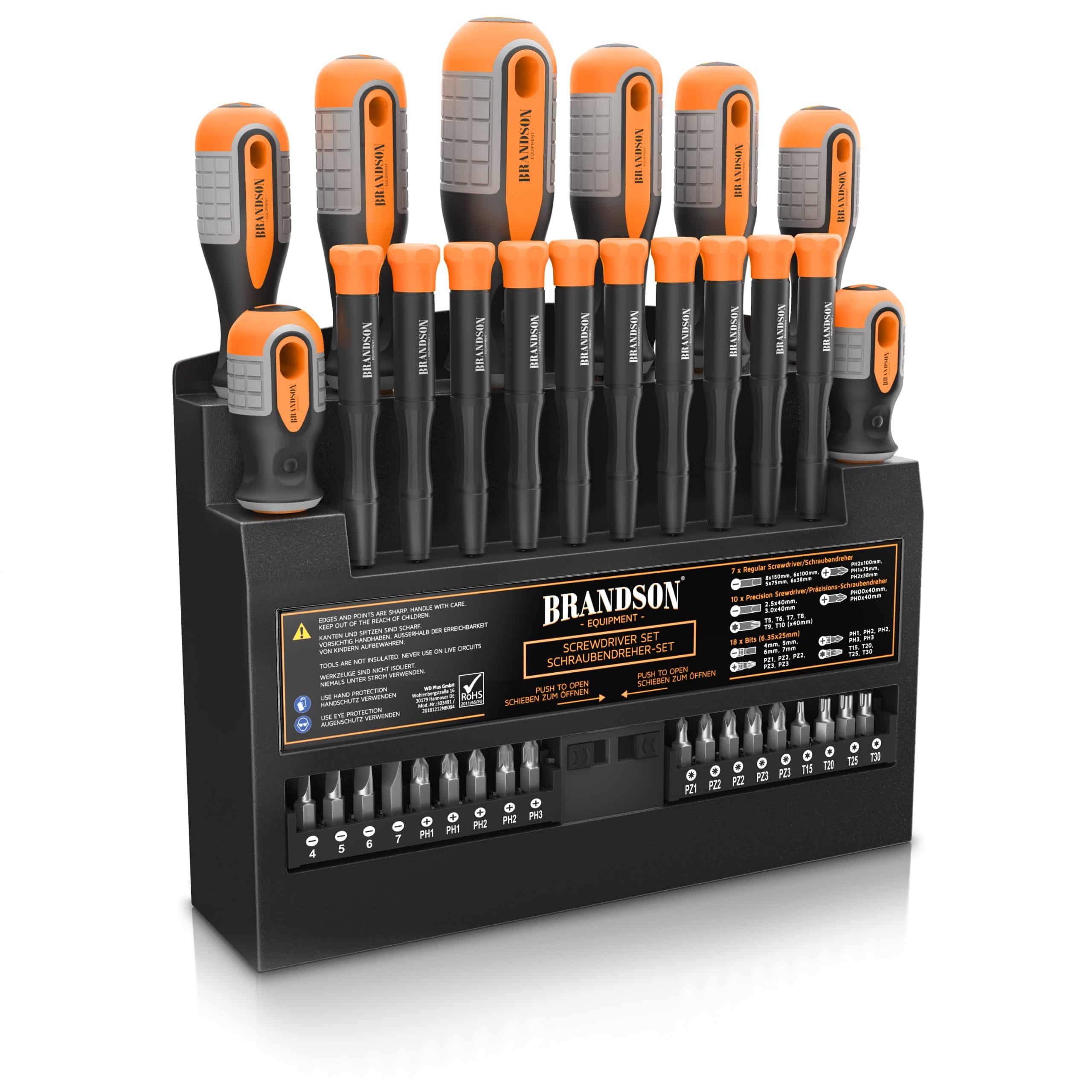 Brandson Schraubendreher Set 36 teilig - Chrom Vanadium - magnetisch - 18 Bits mit Bithalter - Schlitz und Kreuzschlitz Schraubendreher - Feinmechanik