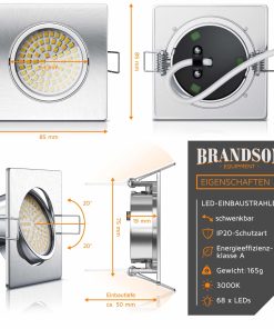 Brandson schwenkbarer LED Einbaustrahler in Edelstahl Optik Deckenspot mit 320 Lumen / Warmweiß