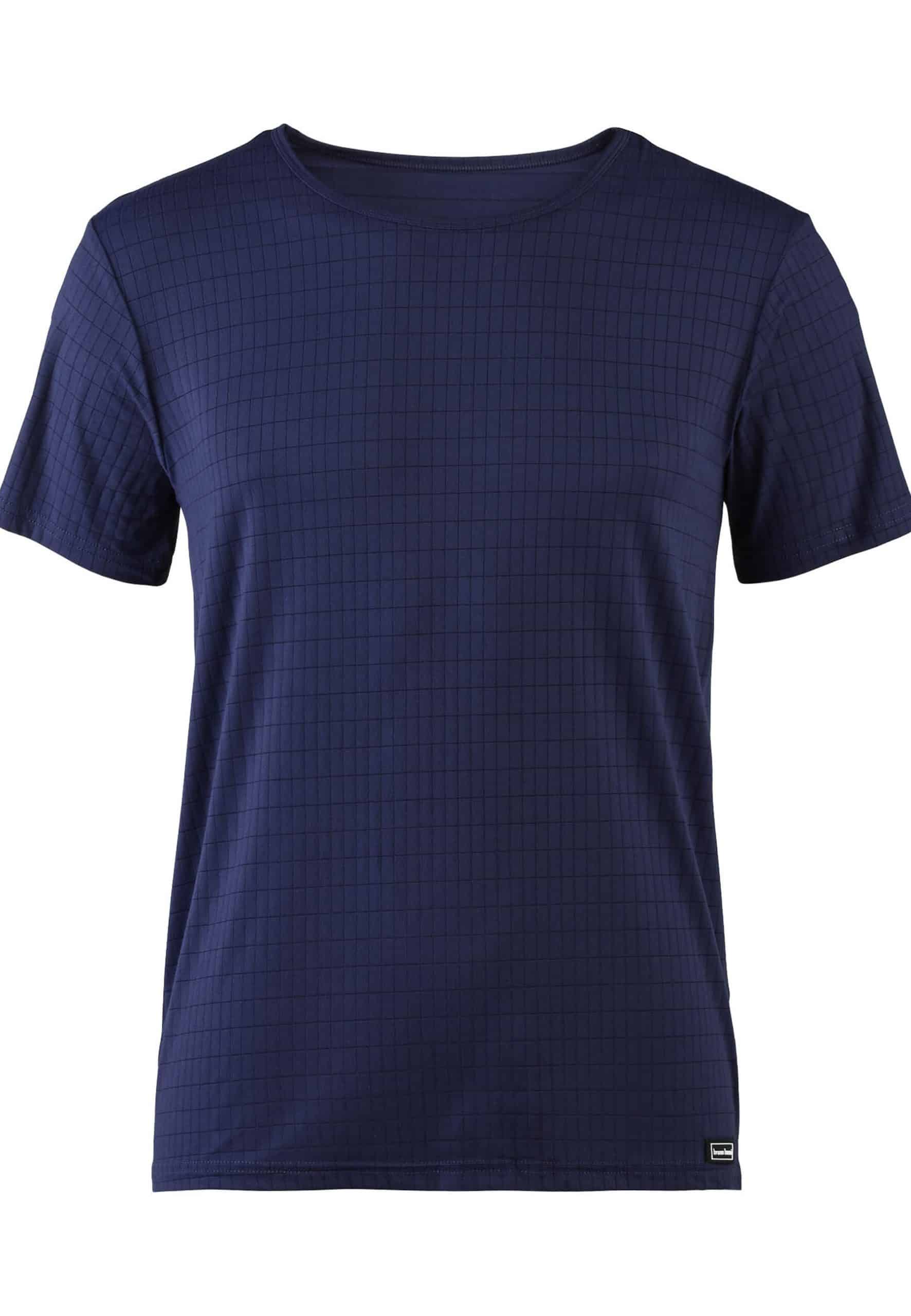 Bruno Banani Shirt Kurzarmshirt Check Line 2.0 mit Rundhalsausschnitt und Logo-Patch