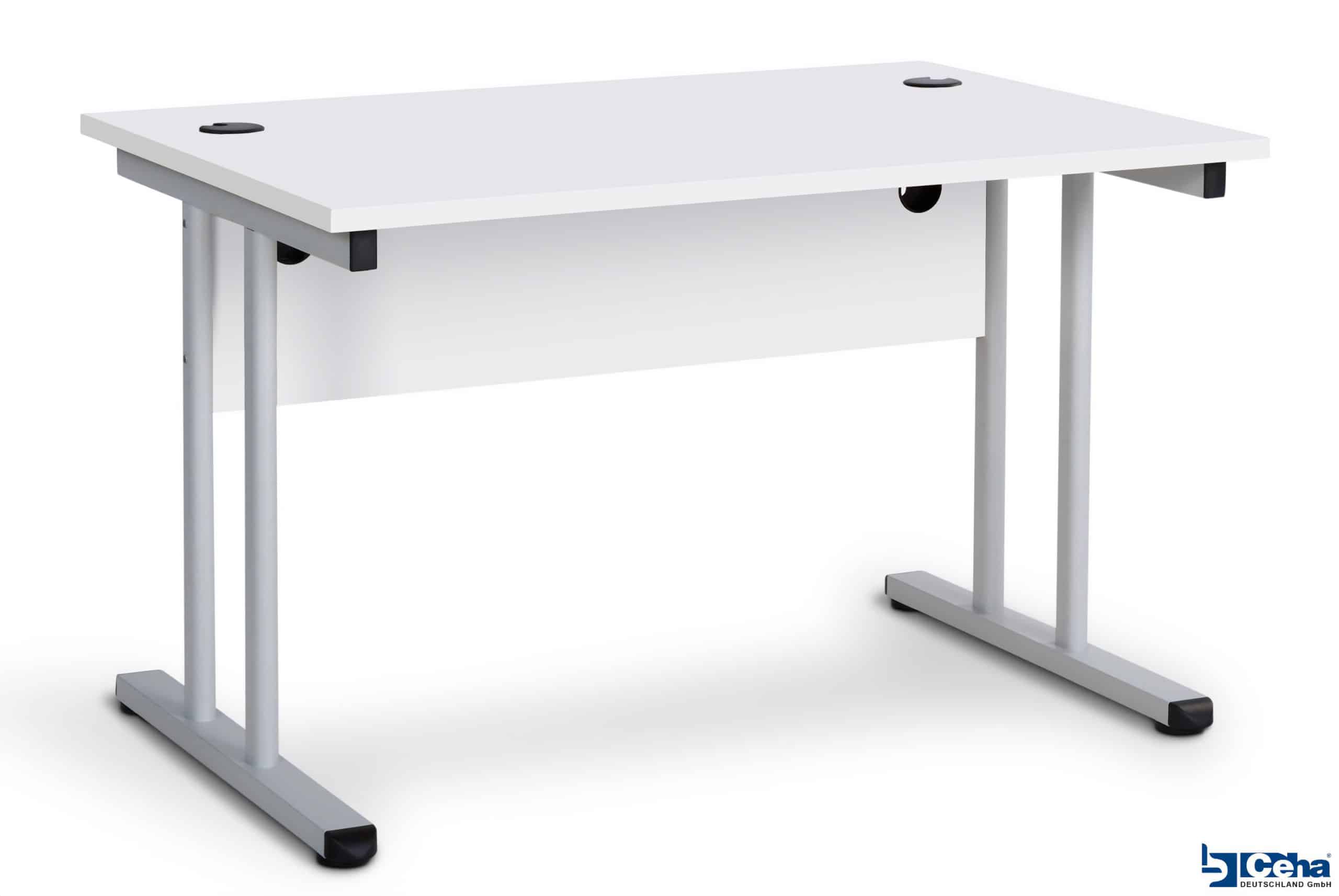 CEHA Büroschreibtisch mit T-Fuß und Knieraumblende 120 x 80 cm weiß
