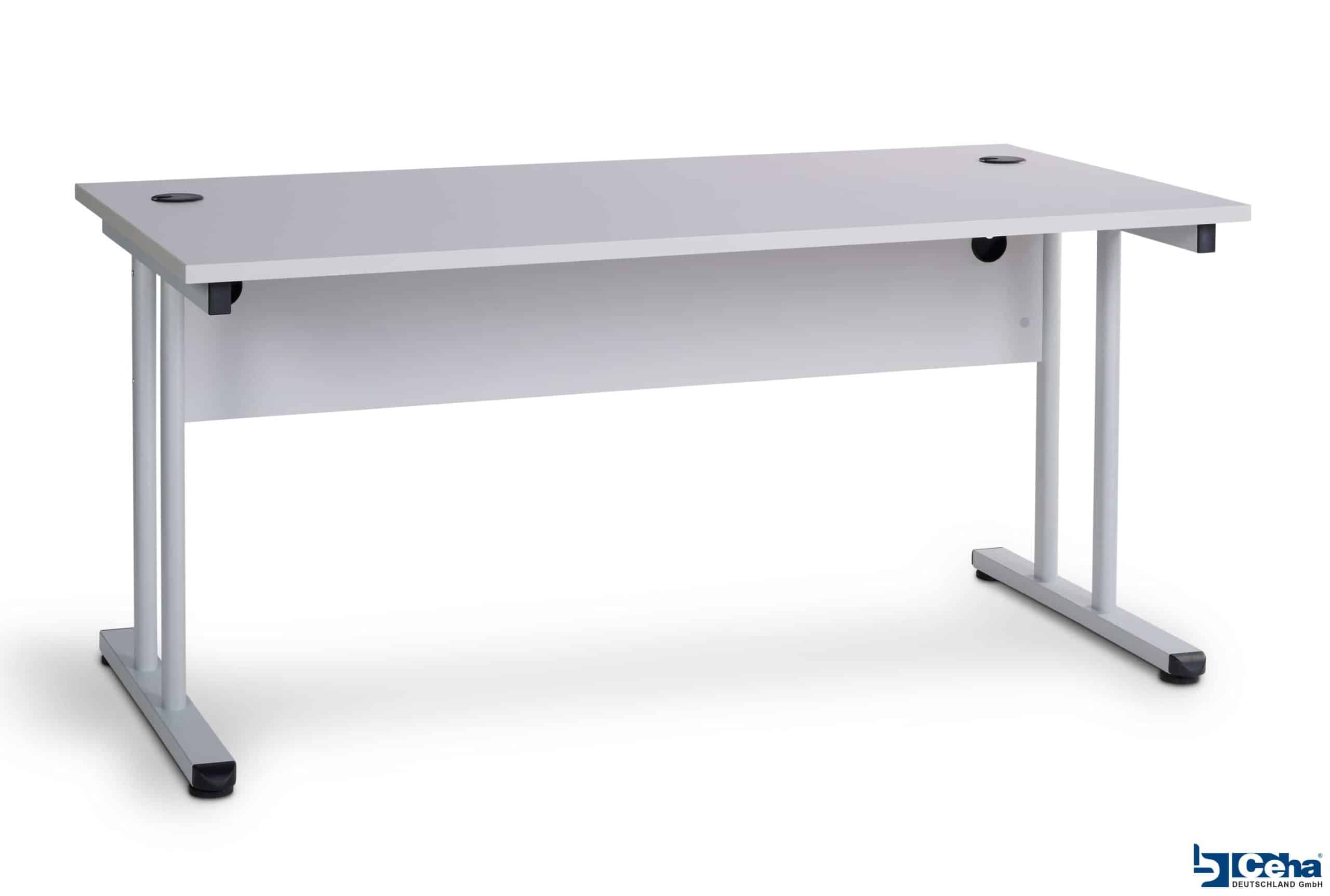 CEHA Büroschreibtisch mit T-Fuß und Knieraumblende 160 x 80 cm grau