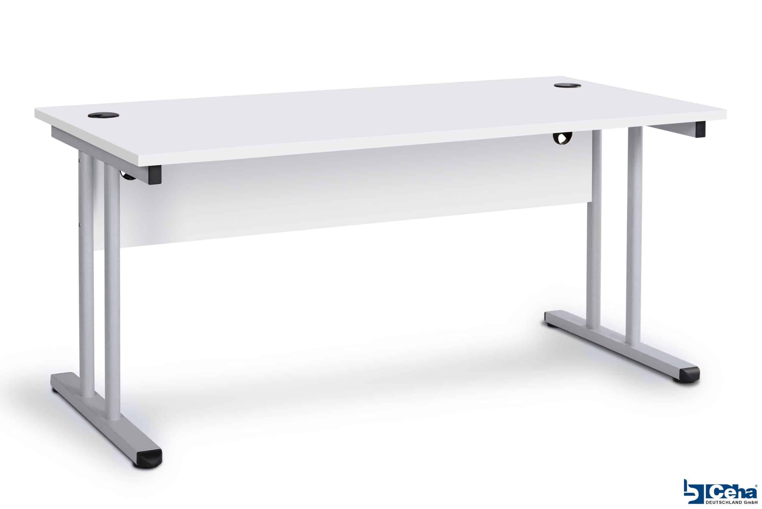 CEHA Büroschreibtisch mit T-Fuß und Knieraumblende 180 x 80 cm weiß