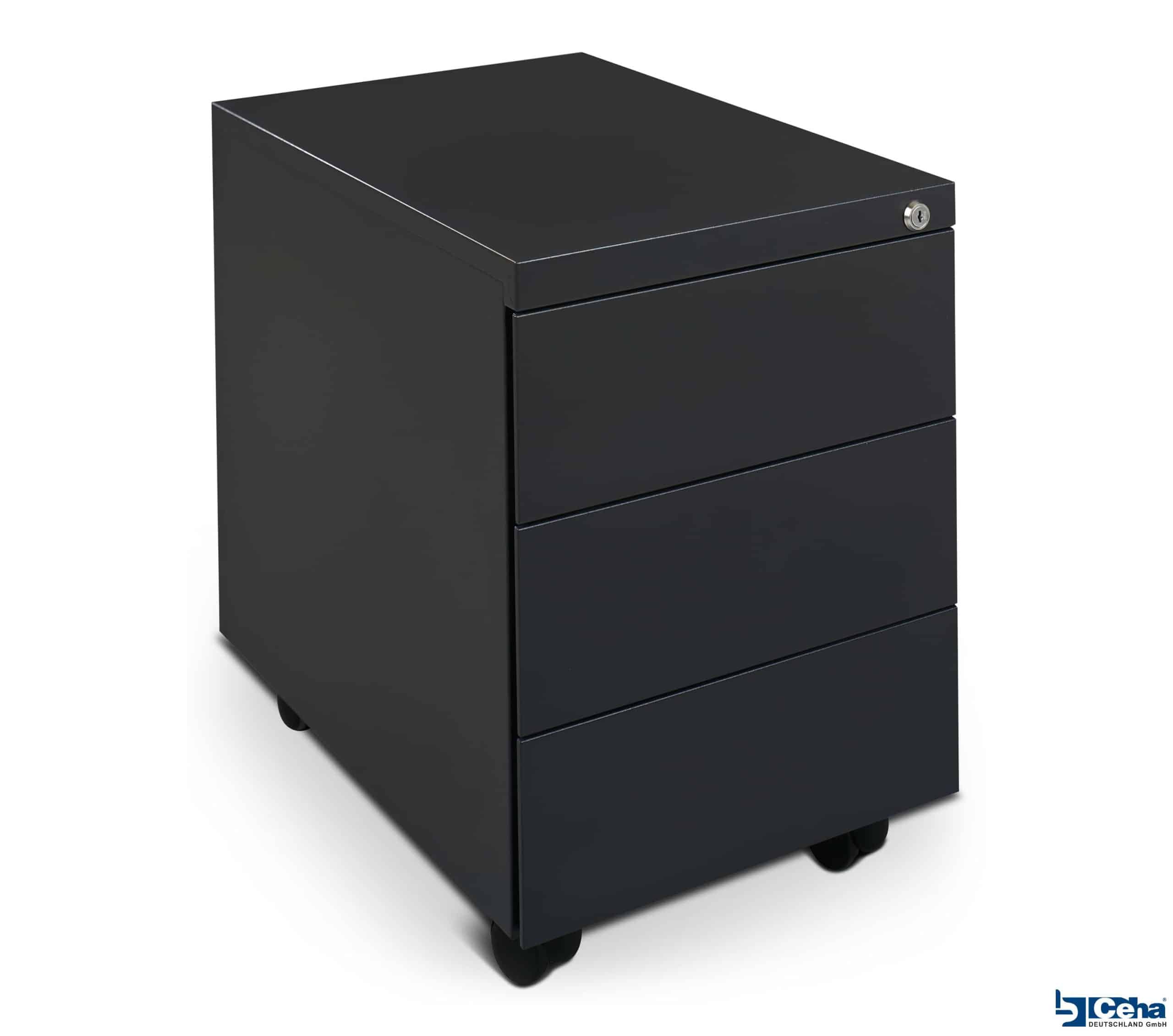 CEHA Design-Rollcontainer ST390 mit 3 Schüben in tiefschwarz (RAL9005)