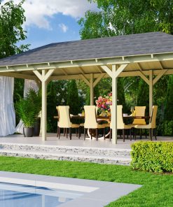CHILLROI Rechteckiger Holzpavillon mit Verlängerung 289 x 639 cm   Gartenpavillon   Terrassenüberdachung