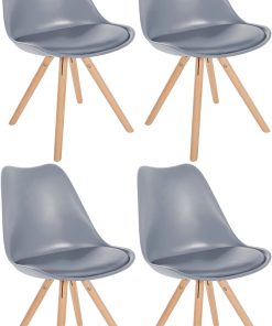 CLP 4er Set Stühle Sofia Kunststoff I Esszimmerstühle Mit Kunstledersitz und Kunststoffschale I Kunststoffstühle Mit 4-Fuß Holzgestell