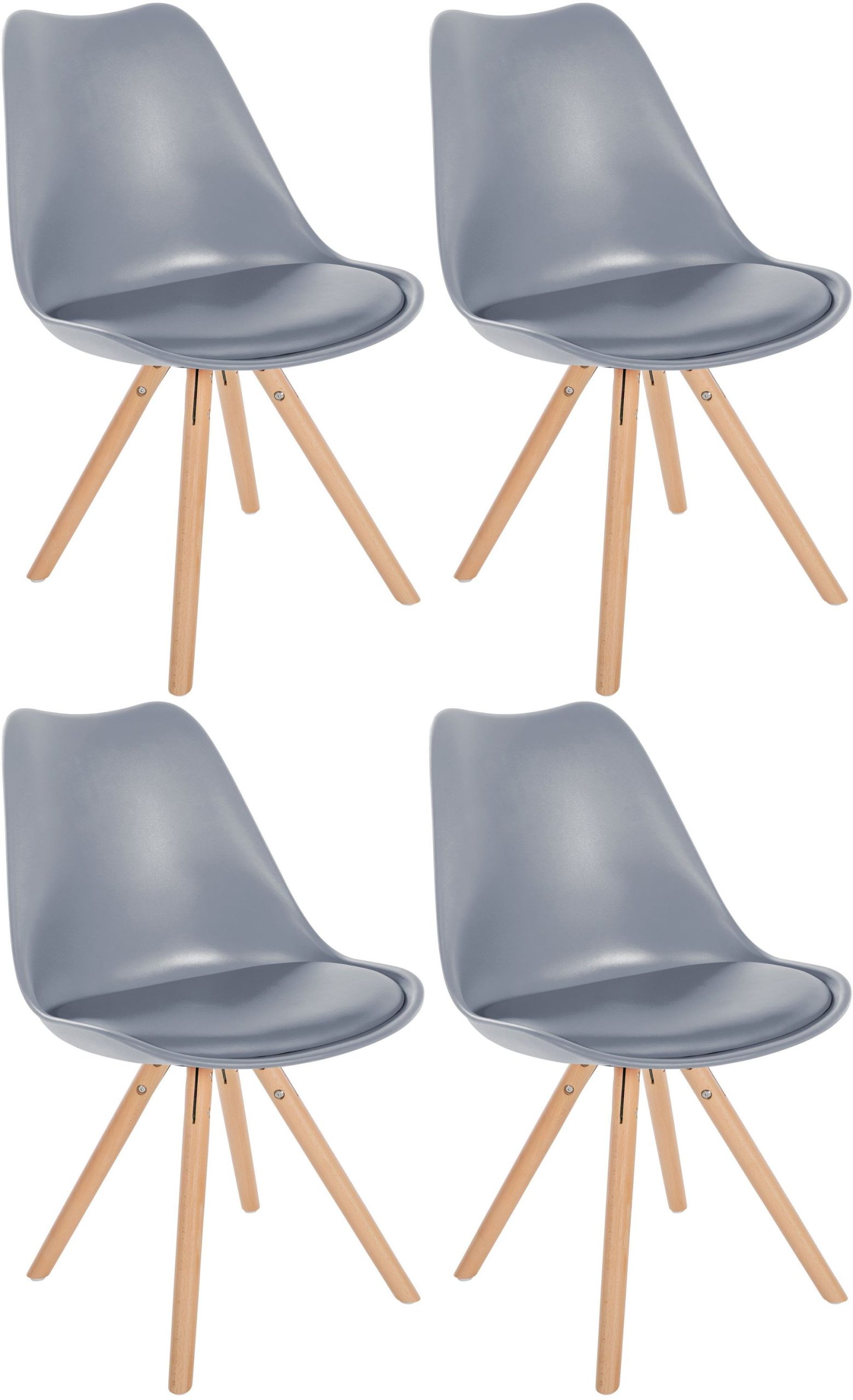 CLP 4er Set Stühle Sofia Kunststoff I Esszimmerstühle Mit Kunstledersitz und Kunststoffschale I Kunststoffstühle Mit 4-Fuß Holzgestell