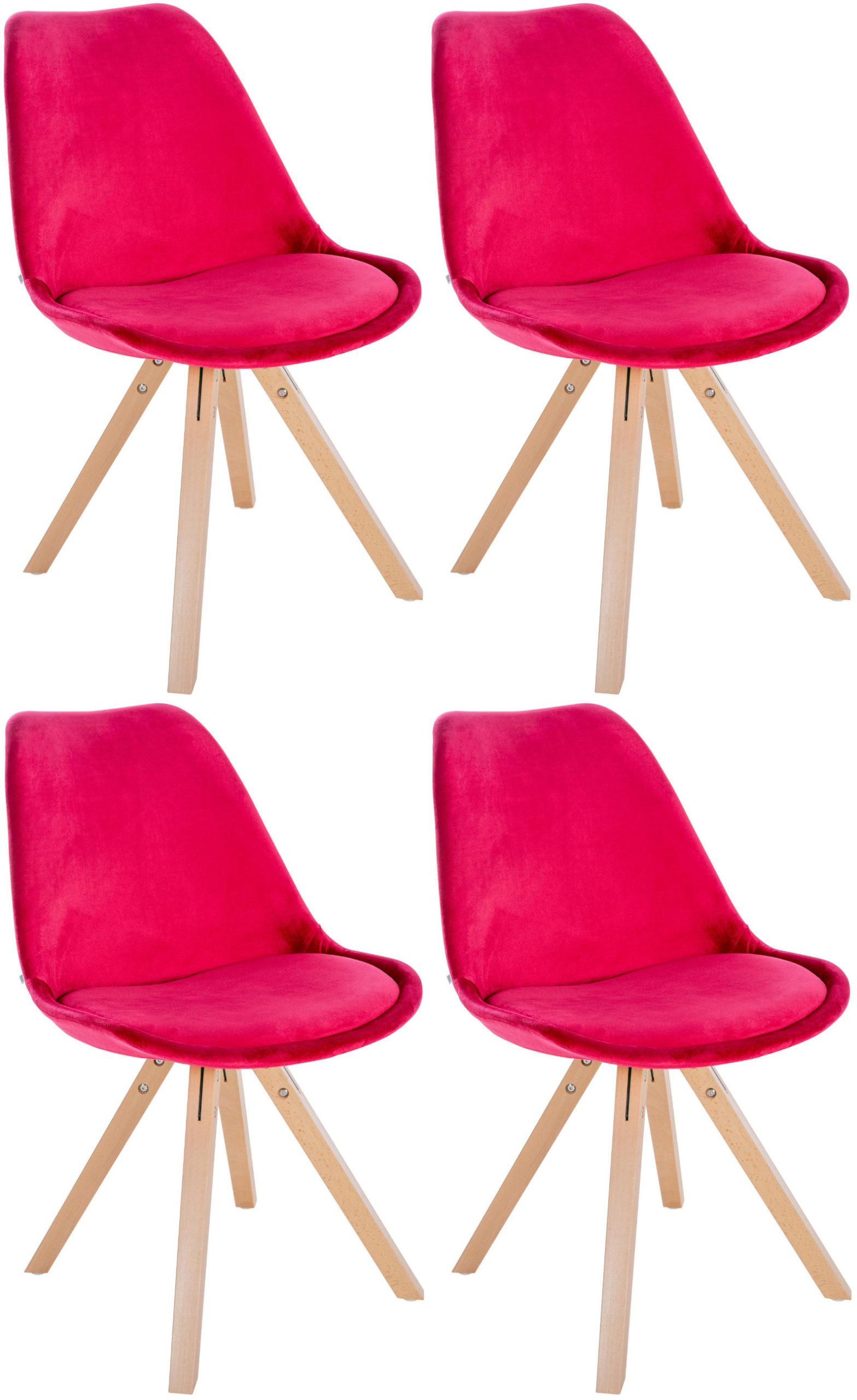 CLP 4er Set Stühle Sofia mit Samtbezug und hochwertiger Polsterung I Besucherstühle mit robustem 4-Fuß Holzgestell