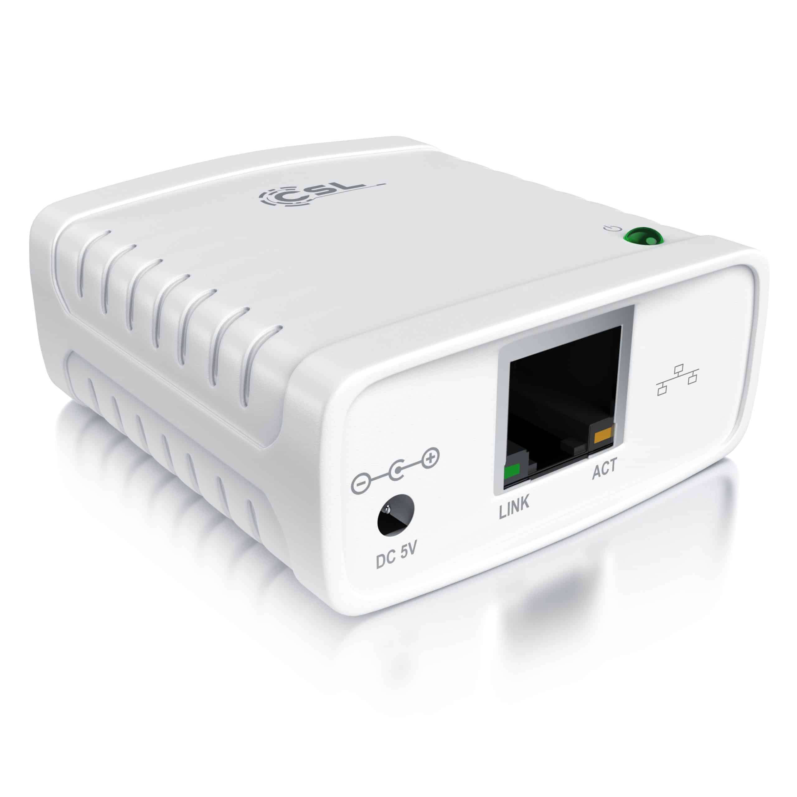 CSL LAN Printserver Druckerserver - Fast Ethernet - USB2.0 High Speed - LRP Print Server für Windows - Netzwerk USB zu RJ45 - DHCP fähig