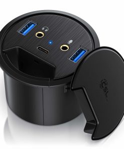 CSL USB 3.2 Gen1 Tisch Kabeldurchführung - Tischkabeldose Multi In Desk USB Hub - 2 x USB 3.2 Gen 1 - 1 x USB C 3.2 Gen1 - 2 x 3