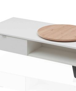 Couchtisch mit Schublade und Drehteller Weiß