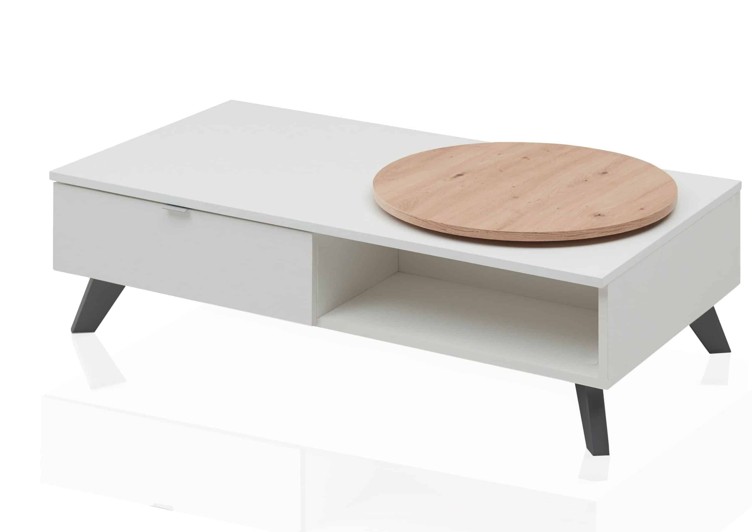 Couchtisch mit Schublade und Drehteller Weiß