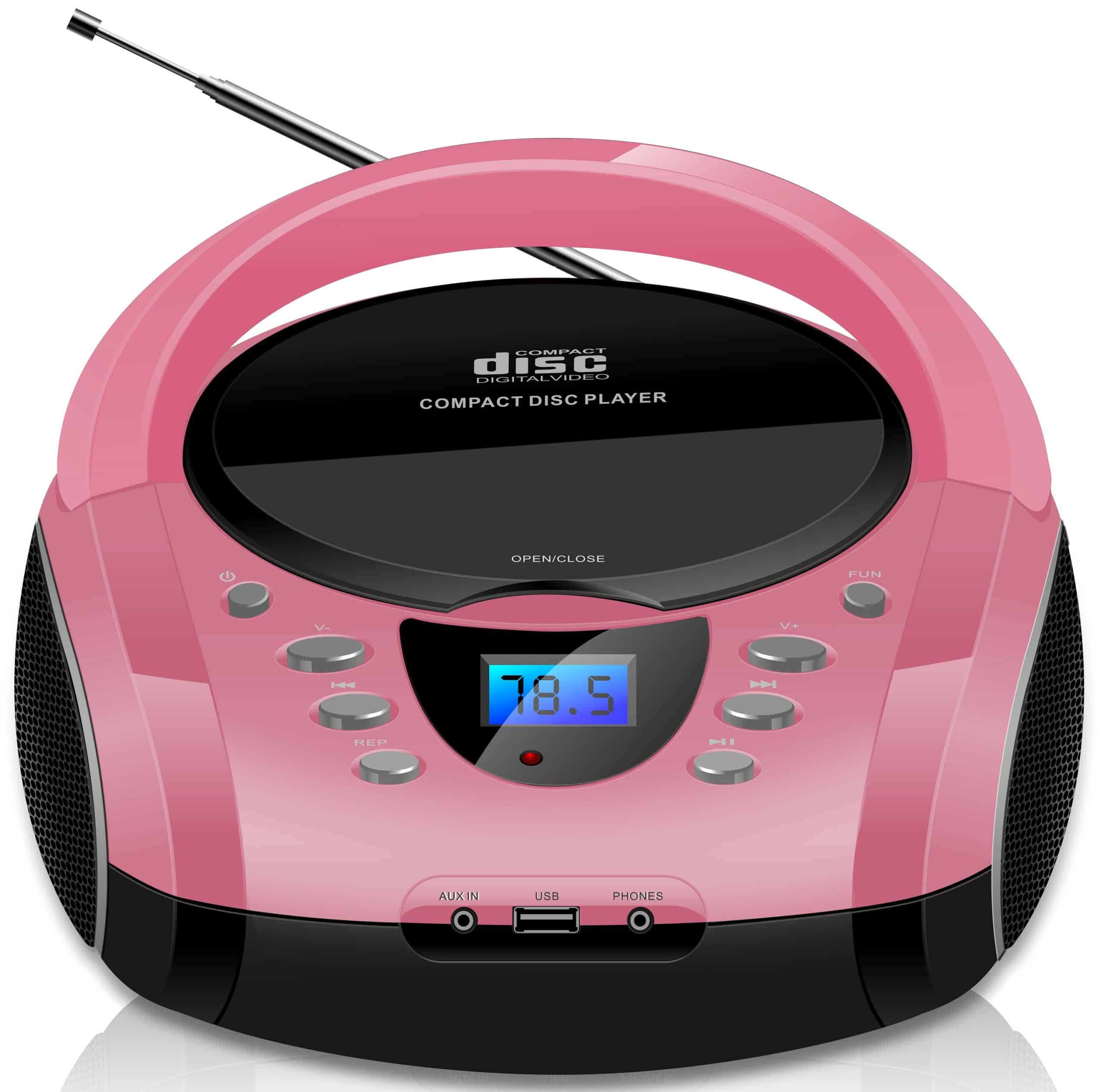 Cyberlux Tragbarer CD-Player Boombox CD/MP3 USB Kinder Radio pink