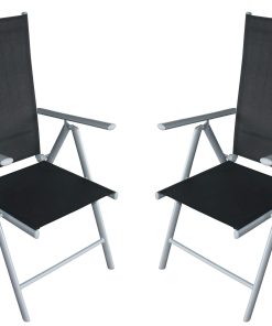 DEGAMO 2x Klappsessel RAVENNA Aluminium silbergrau + Kunstgewebe schwarz (4-er Set)