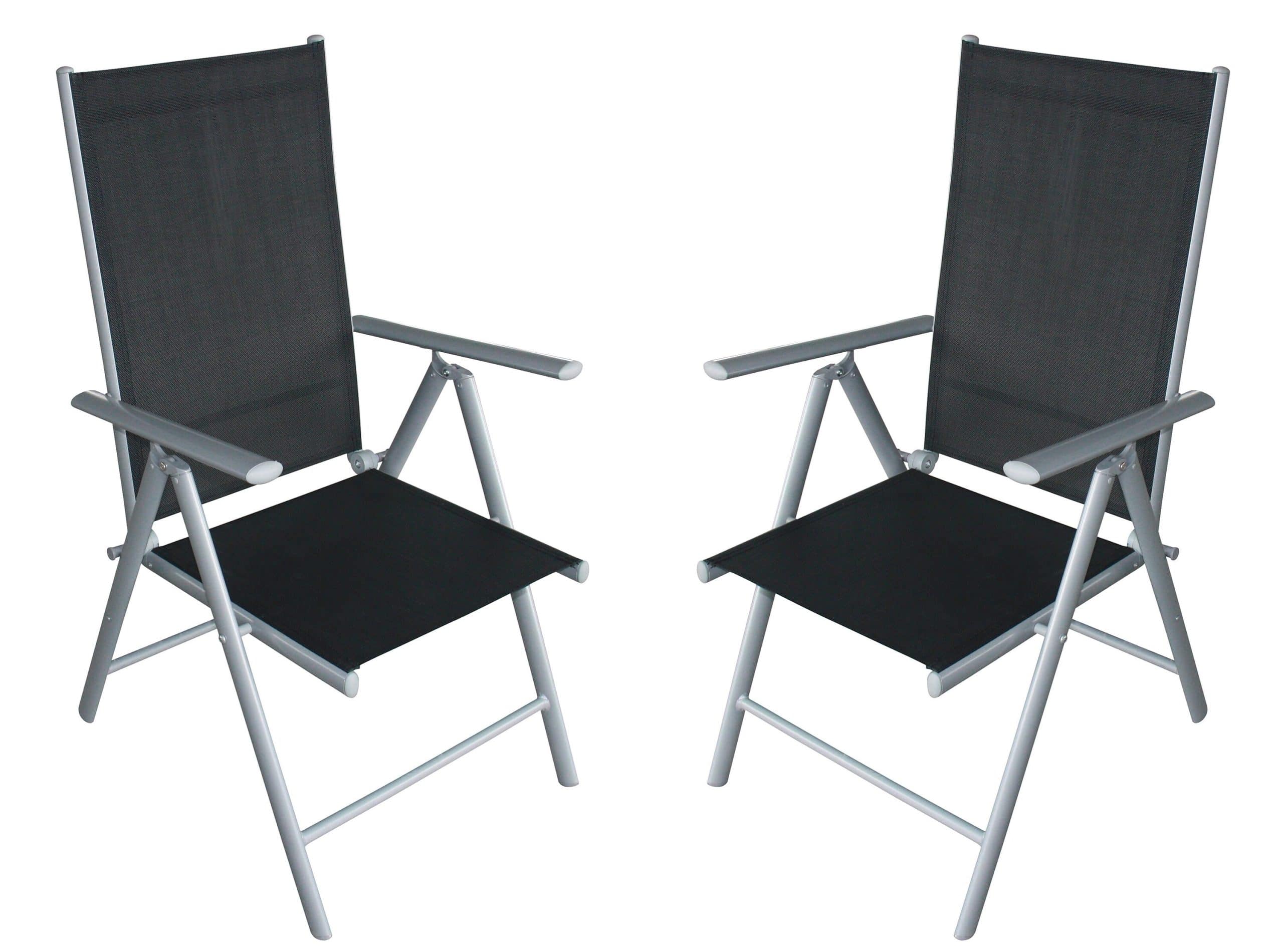 DEGAMO 2x Klappsessel RAVENNA Aluminium silbergrau + Kunstgewebe schwarz (4-er Set)