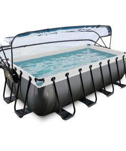 EXIT Black Leather Pool 400x200x100cm mit Sandfilterpumpe und Abdeckung - schwarz