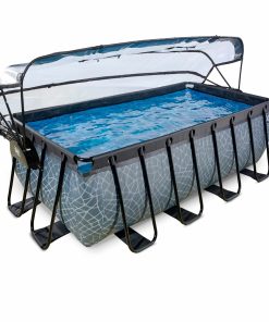 EXIT Stone Aufstellpool 400x200x122cm mit Sandfilterpumpe und Abdeckung und Wärmepumpe