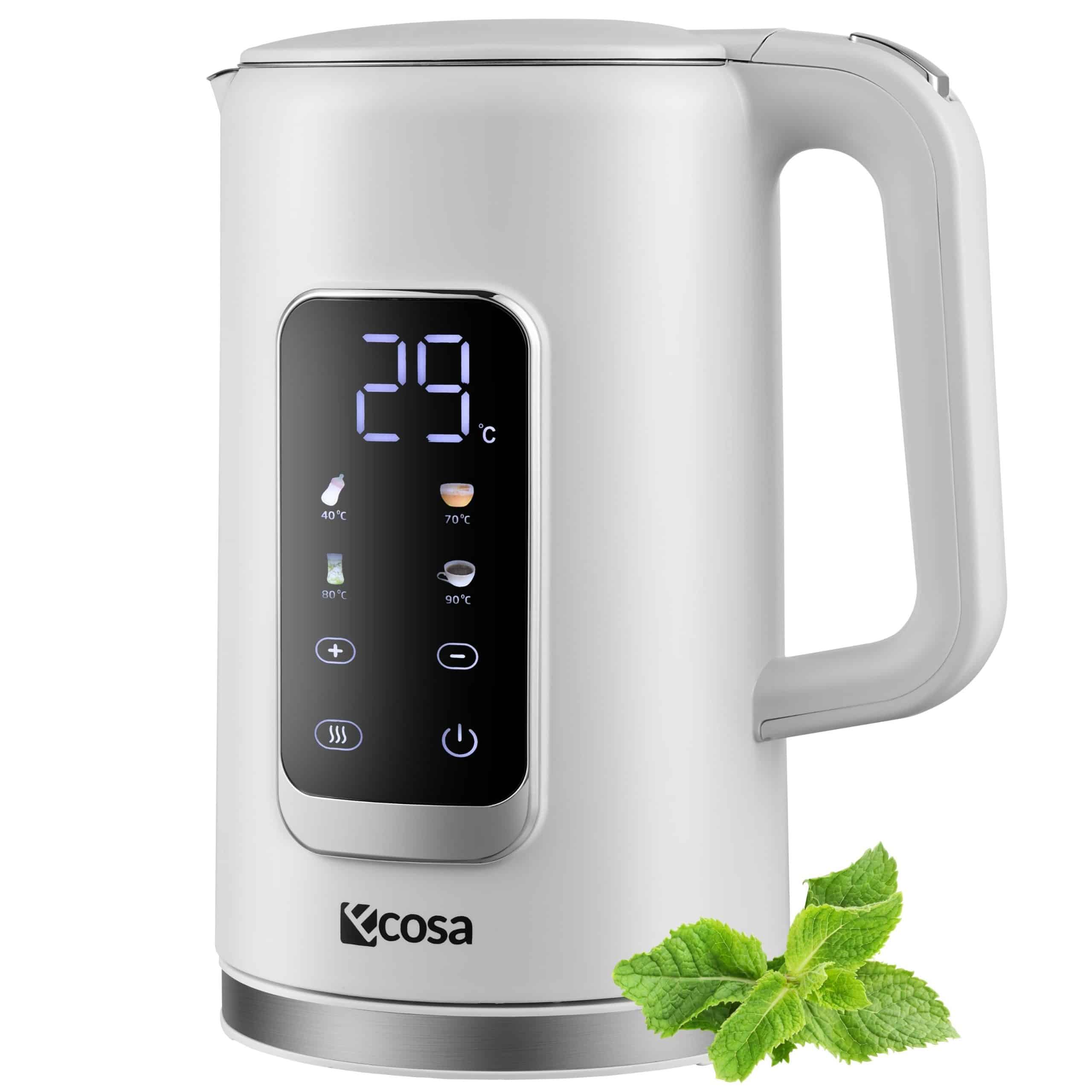 Ecosa Edelstahl Wasserkocher m. Temperatureinstellung 1.7L 2200W Weiß