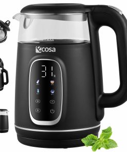 Ecosa Glas Wasserkocher m. Temperatureinstellung Farb-Touchdisplay 1.7L 2200W Schwarz
