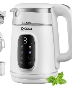 Ecosa Glas Wasserkocher m. Temperatureinstellung Farb-Touchdisplay 1.7L 2200W Weiß