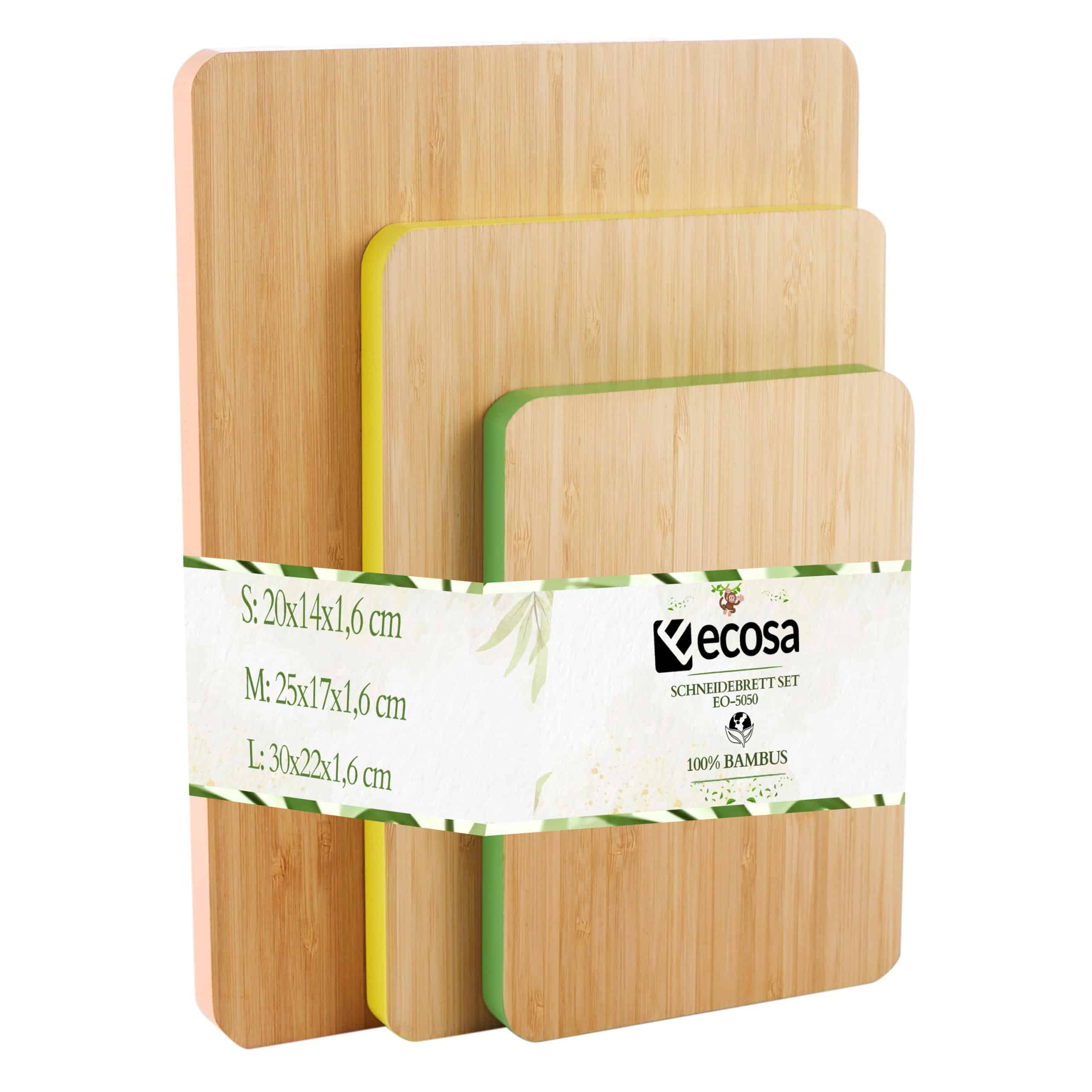 Ecosa Schneidebrett 3er Set aus nachhaltigem Bambus Farblich gekennzeichnet