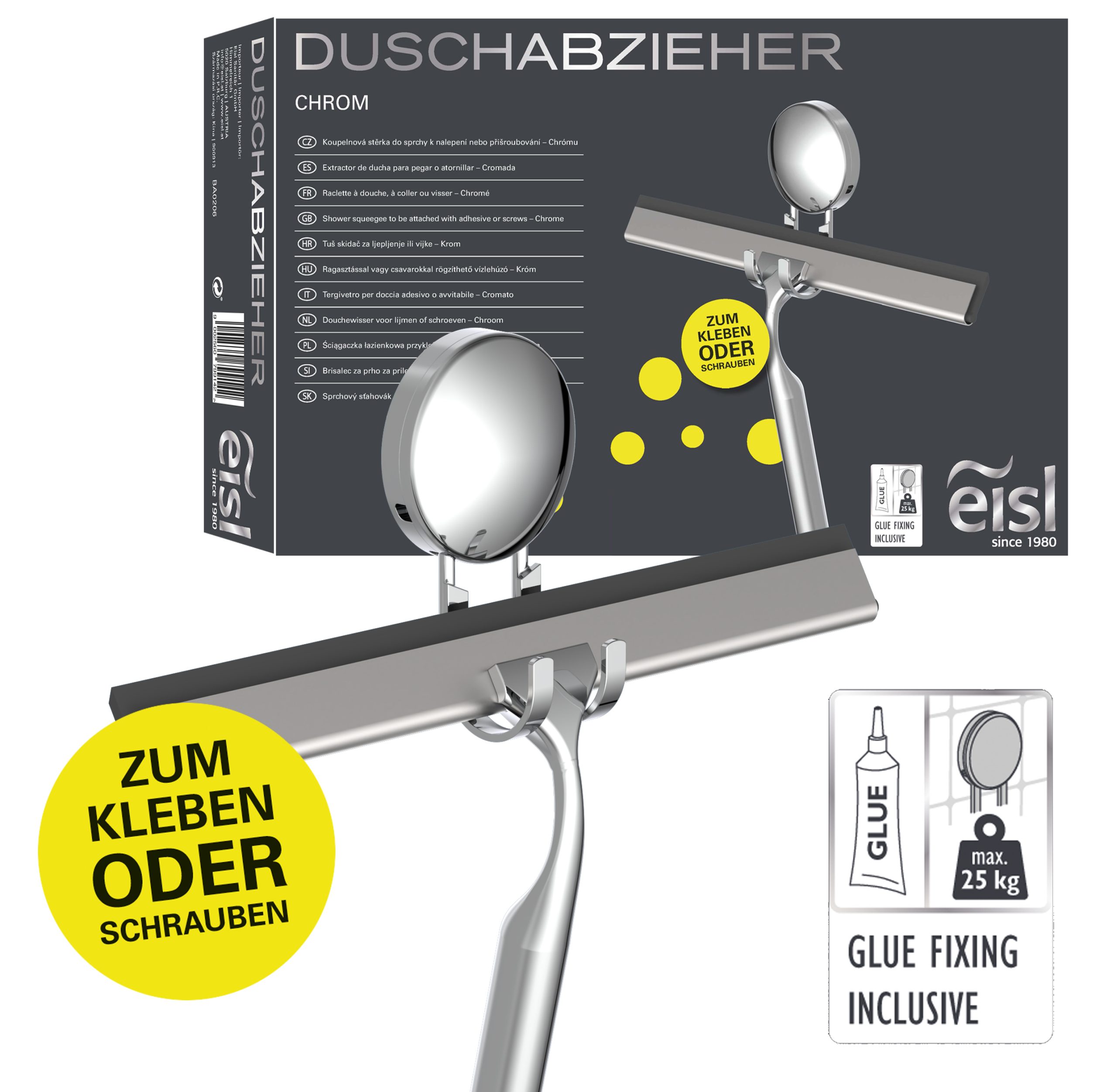 Eisl Abzieher Dusche mit Wandhalter ohne bohren
