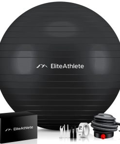 EliteAthlete® Gymnastikball Sitzball Büro ergonomisch mit Anti Burst System - Fitness Yoga Pilates Schwangerschaft - Schwangerschaftsball Fitnessball Yogaball - Yoga Ball inkl. Luftpumpe - Black 65cm