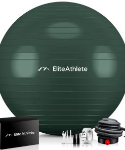 EliteAthlete® Gymnastikball Sitzball Büro ergonomisch mit Anti Burst System - Fitness Yoga Pilates Schwangerschaft - Schwangerschaftsball Fitnessball Yogaball - Yoga Ball inkl. Luftpumpe - Forest 55cm