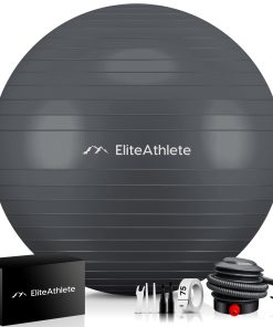 EliteAthlete® Gymnastikball Sitzball Büro ergonomisch mit Anti Burst System - Fitness Yoga Pilates Schwangerschaft - Schwangerschaftsball Fitnessball Yogaball - Yoga Ball inkl. Luftpumpe - Grey 75cm