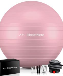EliteAthlete® Gymnastikball Sitzball Büro ergonomisch mit Anti Burst System - Fitness Yoga Pilates Schwangerschaft - Schwangerschaftsball Fitnessball Yogaball - Yoga Ball inkl. Luftpumpe - Peach 65cm