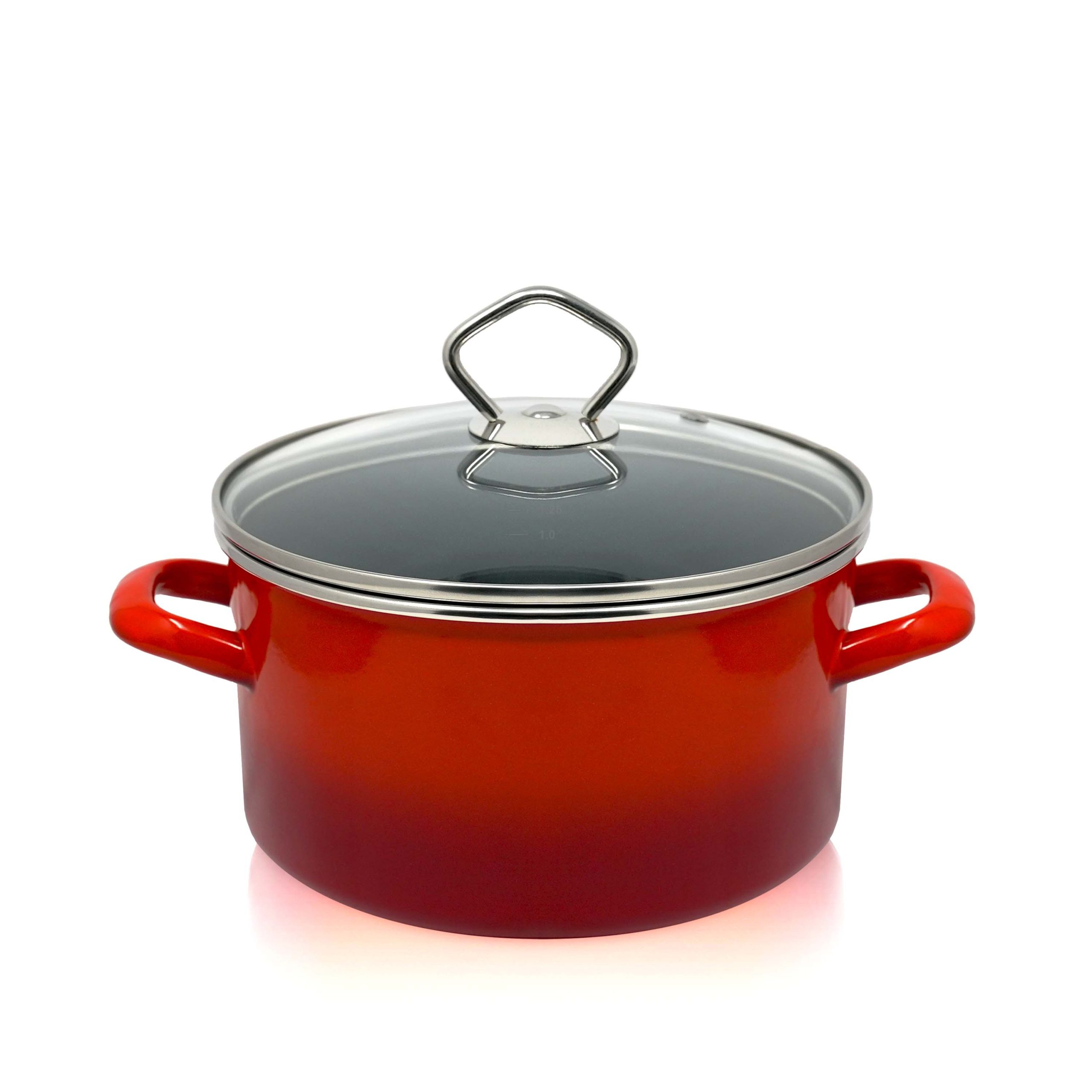 Emaille Fleischtopf Rom mit Chromrand