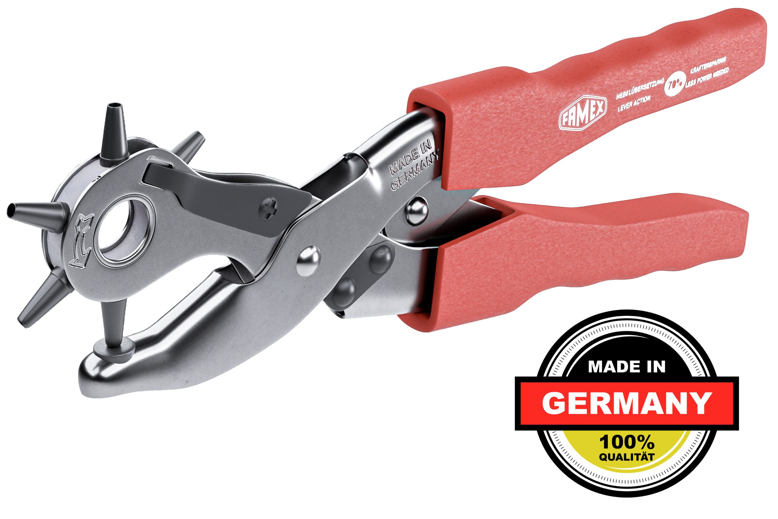 FAMEX 3519 Lochzange für Leder Revolverlochzange mit Hebelübersetzung Gürtel