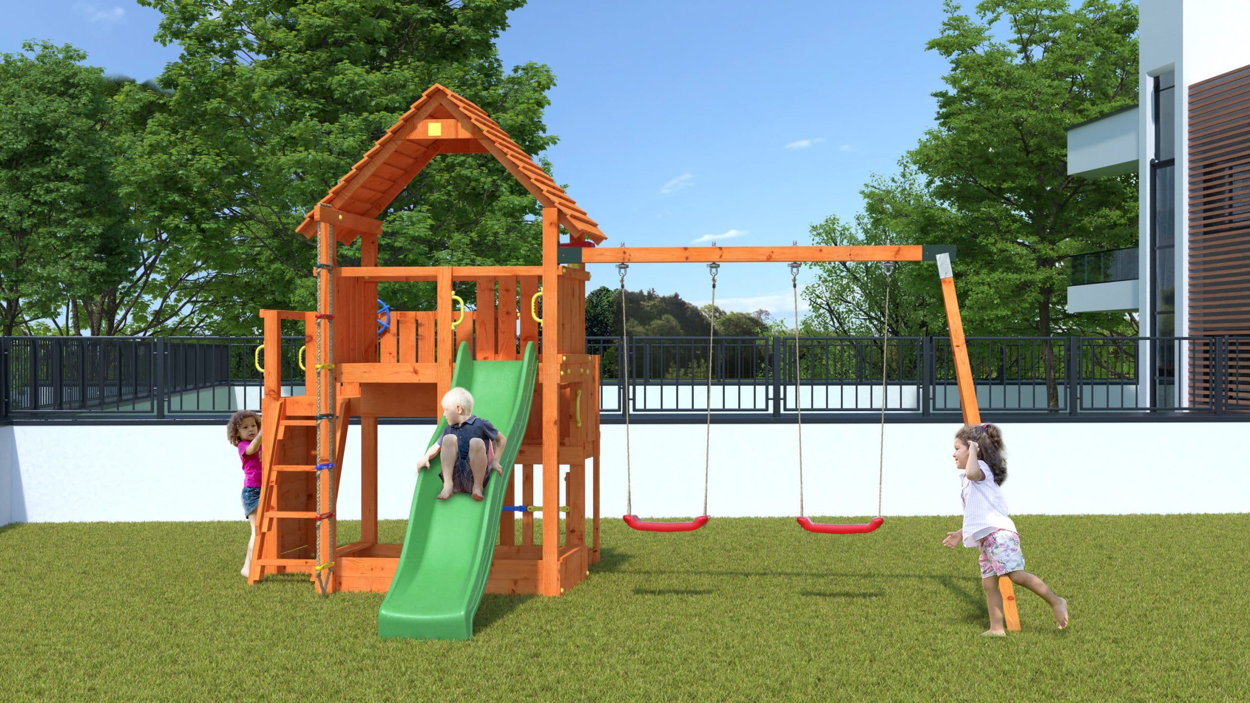 FUNGOO Spielturm Klettergerüst BIG LEADER MOVE RED