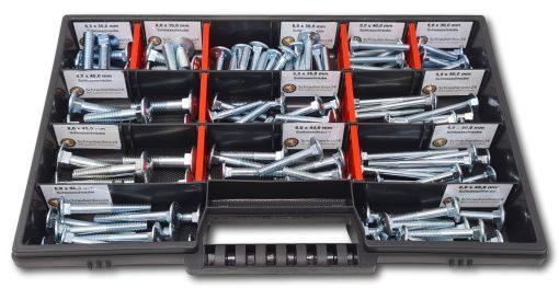 Flachkopfschrauben Sortiment M5-M6-M8 // 30mm-60mm 115 tlg. Schraubenbox DIN 603 Bolzen Vollgewindeschrauben Maschinenschrauben Gewindeschrauben Flachkopfschrauben