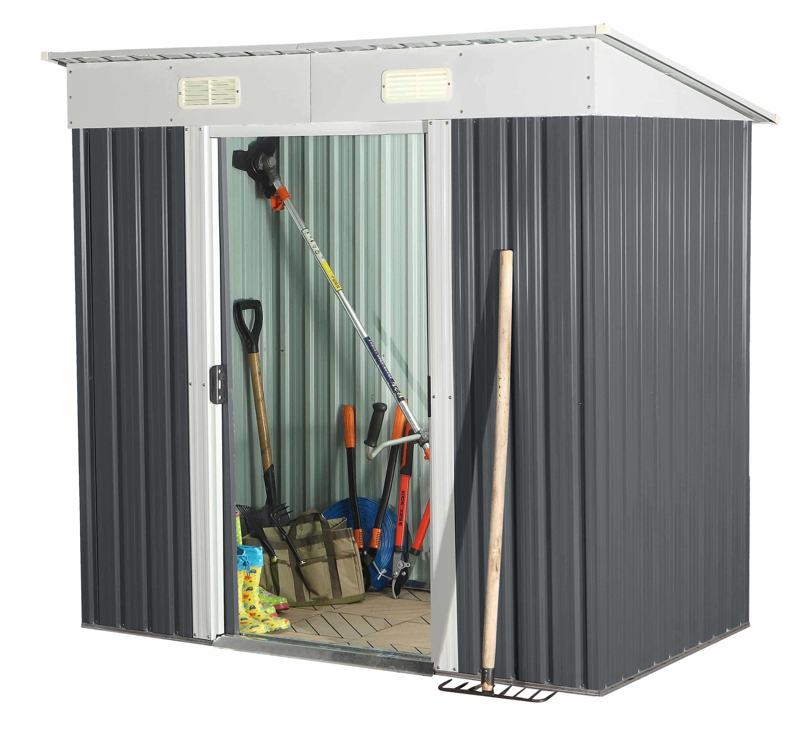 Geräteschuppen mit Doppelschiebetür und Belüftung aus Metall Gerätehaus SAFE M
