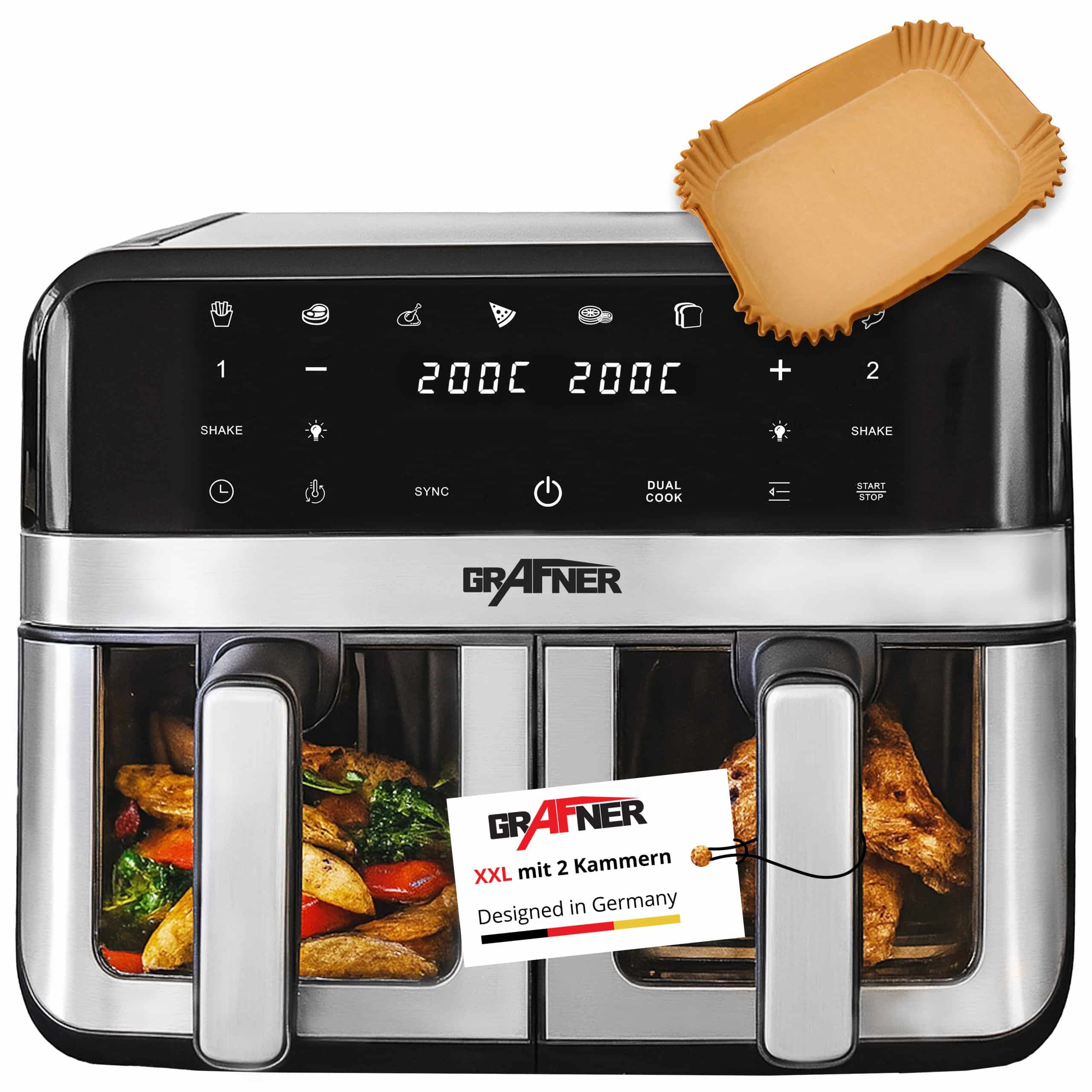 Grafner Doppel-Heißluftfritteuse digital 9 Liter 2400 Watt