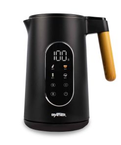 Grafner Wasserkocher Edelstahl Holzdekor mit Temperatureinstellung und Display schwarz 2200W 1