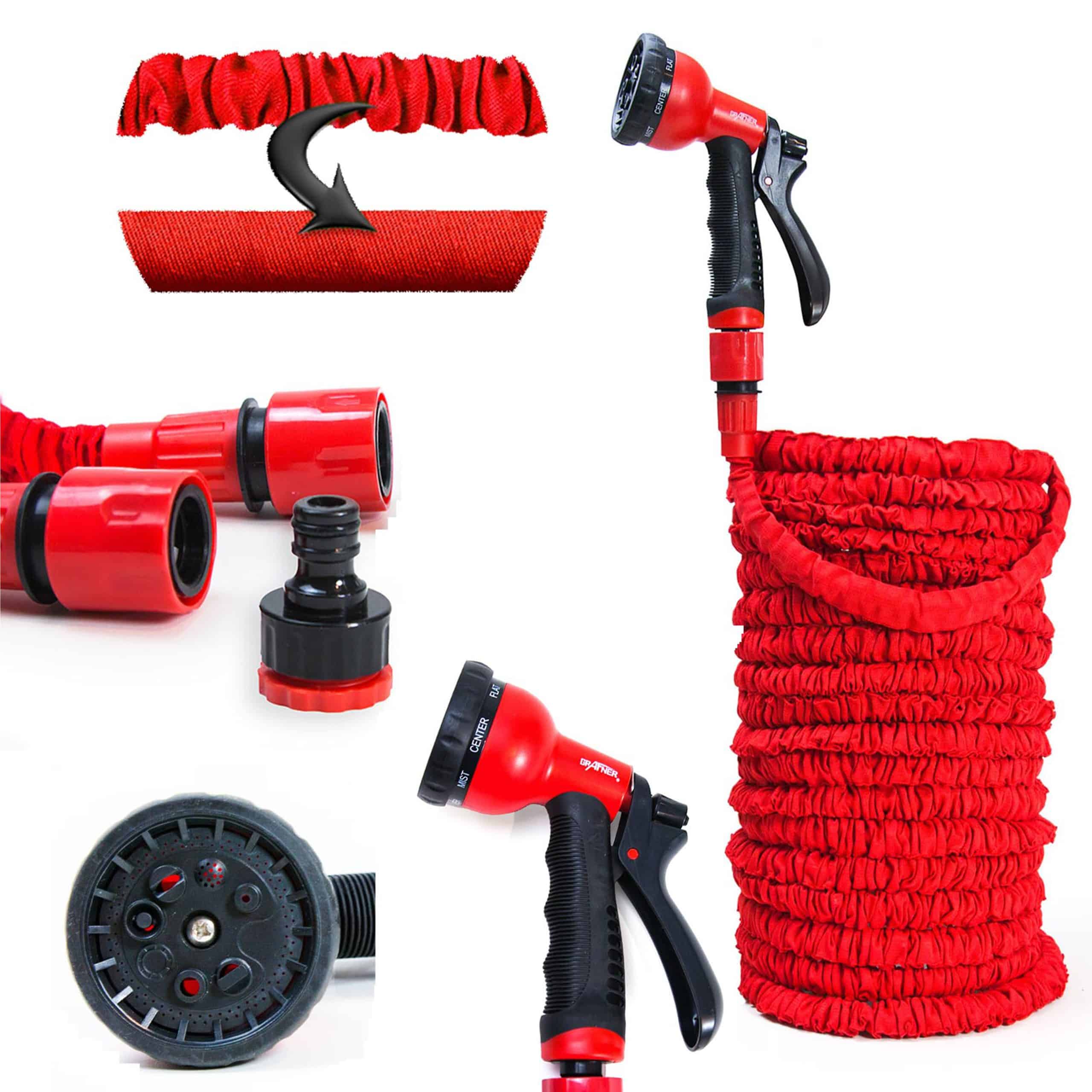 Grafner® 1/2" Flexibler Gartenschlauch 30 Meter rot inkl. 10 Funktionen Brause