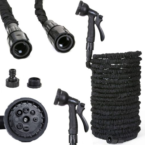Grafner® 1/2" Flexibler Gartenschlauch 30 Meter schwarz inkl. 10 Funktionen Brause