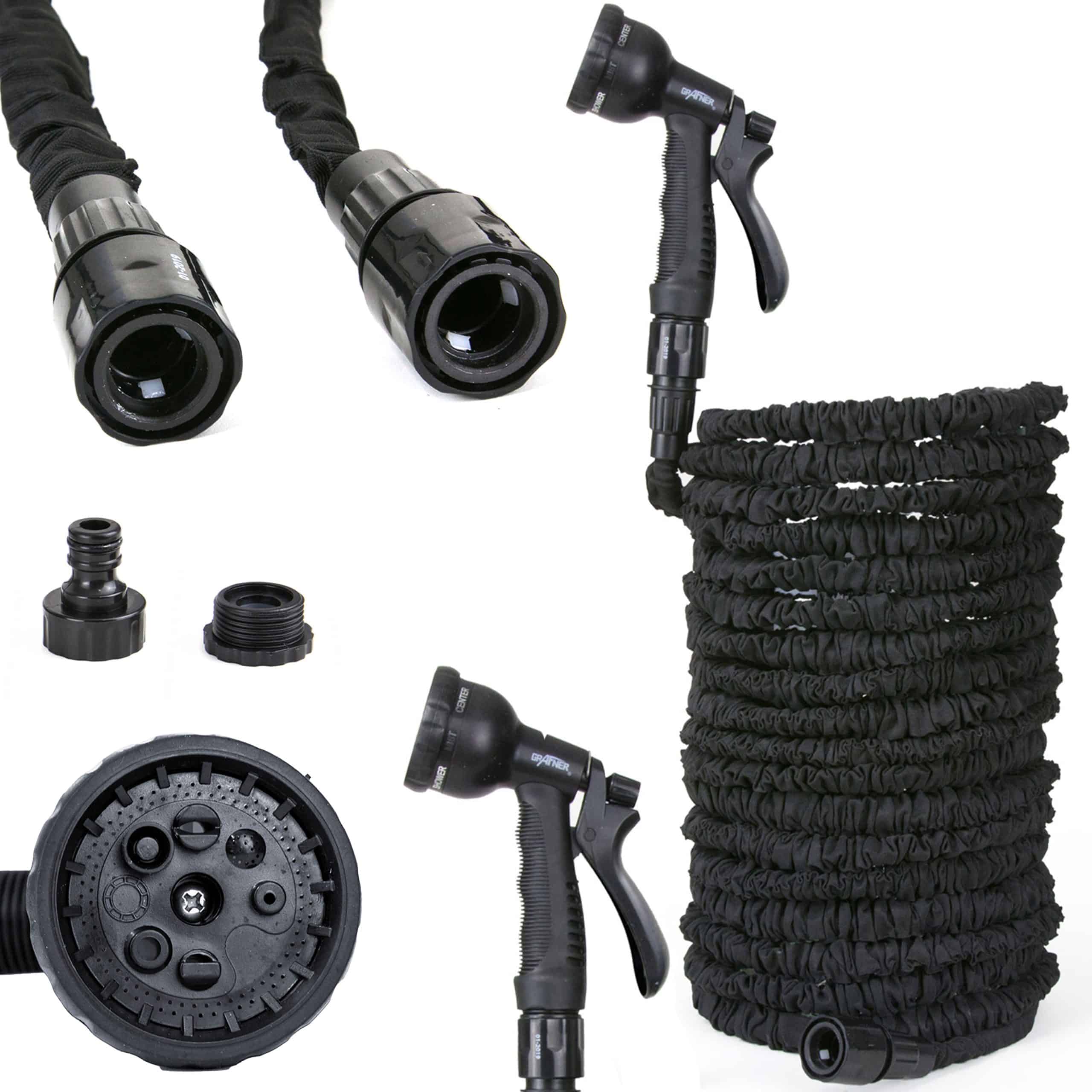Grafner® 1/2" Flexibler Gartenschlauch 30 Meter schwarz inkl. 10 Funktionen Brause
