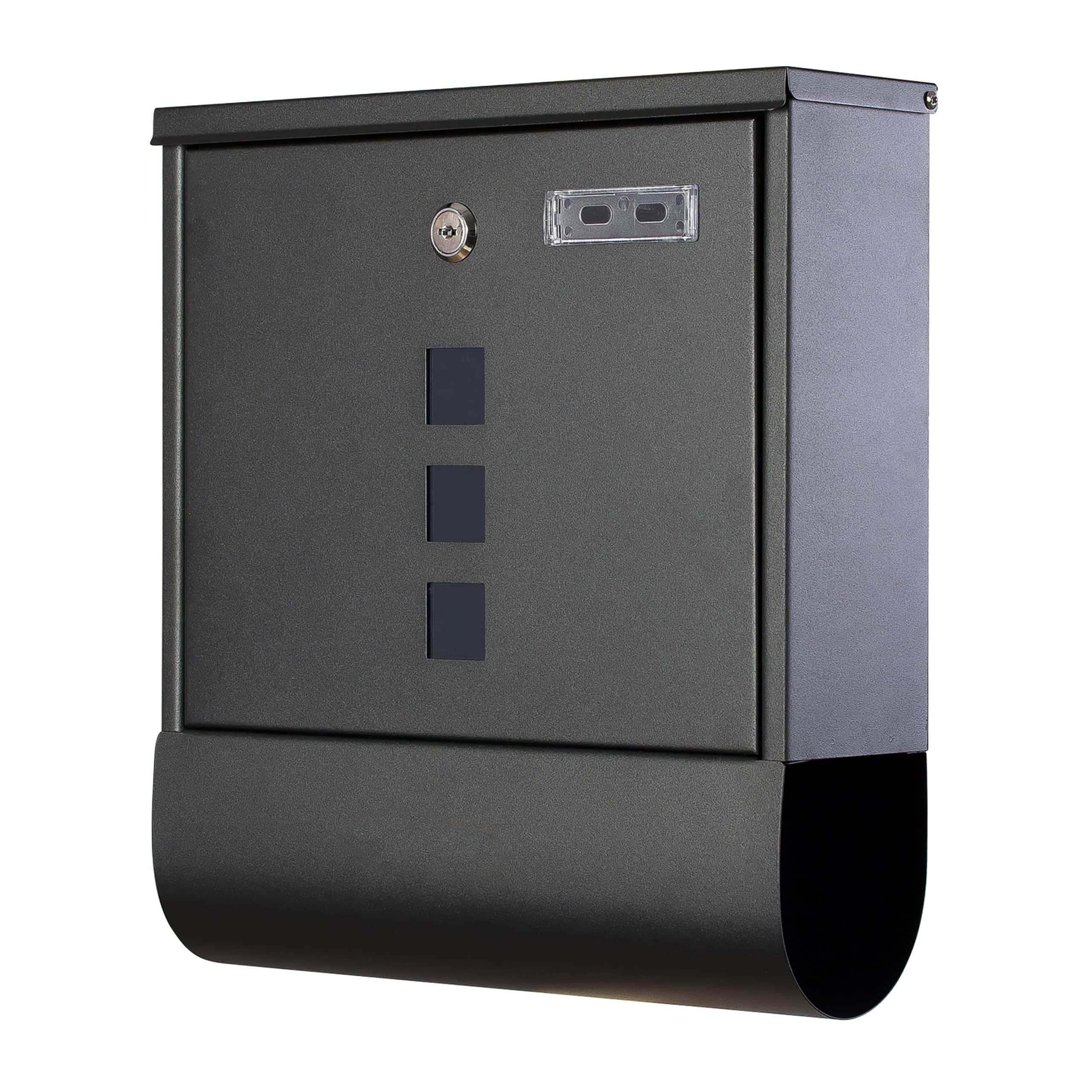 Grafner® Briefkasten mit Zeitungsrolle schwarz 3 Sichtfenster + Namensschild